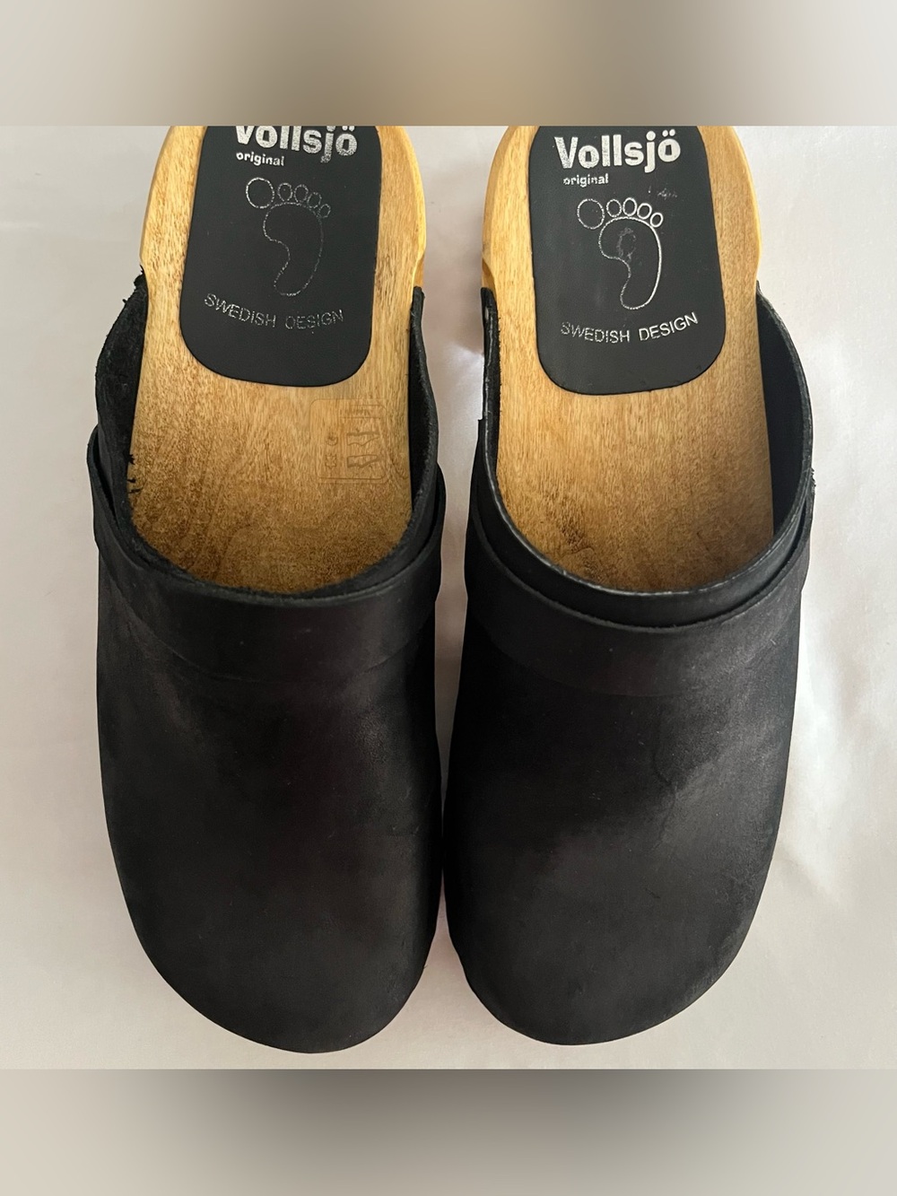 Black Suede Clog Mules with Wood Platform - Picture 5 of 8